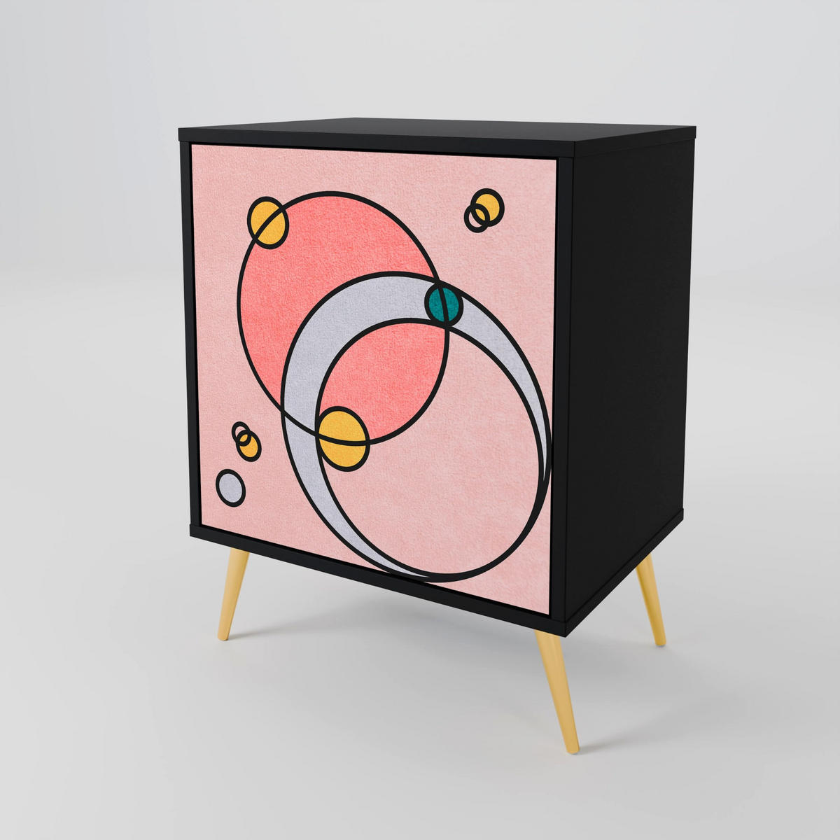 SIDEBOARD GOSSAMER ECHOES, Schwarz, 57,5x42x67,5 cm, Schwarze Metall-Rahmenfüße - Multicolor/Schwarz, Holzwerkstoff/Metall (57.5/67.5/42cm) - SpaceRebels