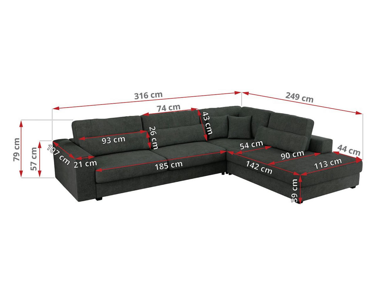ECKSOFA Savona Dunkelgrau Strukture - links - Dunkelgrau/Schwarz, Kunststoff/Textil (316/249cm) - MKS