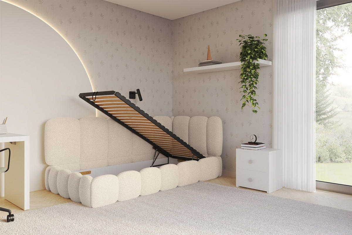 EINZELLBETT Jugendbett mit Bettkasten und Matratze H3/H4, Links - AVRY 80x200 Dunkelbeige - Cappuccino, Holzwerkstoff/Textil (80/200cm) - ALTDECOR