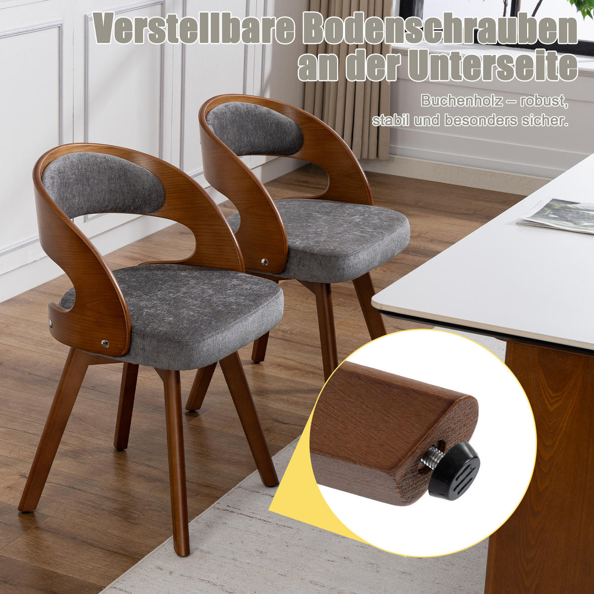 ESSZIMMERSTUHL 2er-Set drehbar mit Leinenkissen, Grau - Grau, Textil (41/72/44cm)
