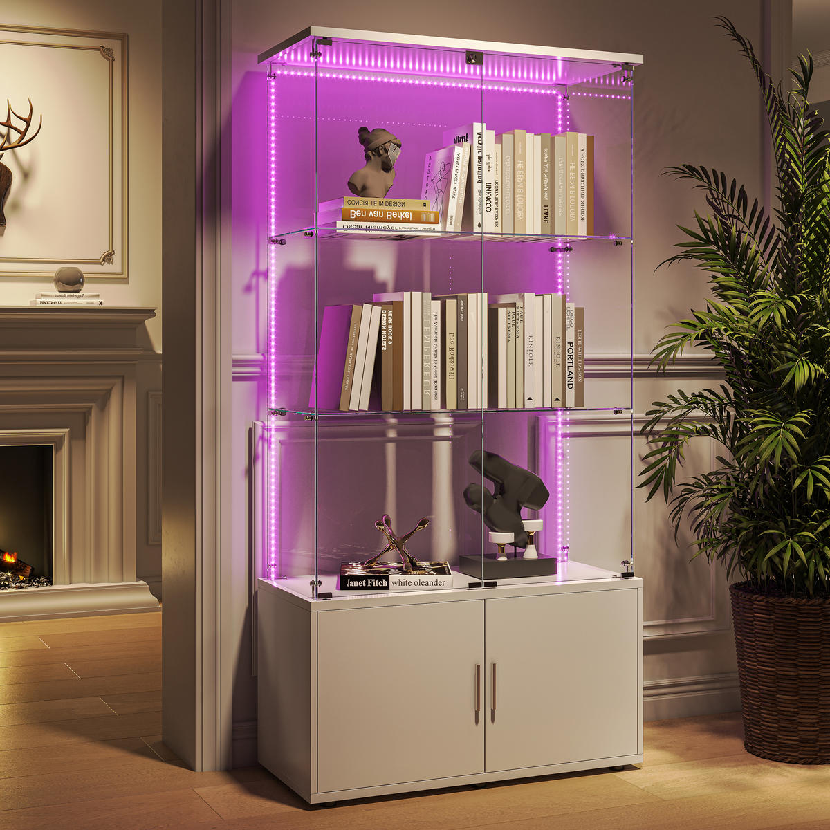 VITRINE 3 Einlegeböden, LED, Stauraum, modern, weiß, Wohnzimmer/Schlafzimmer/Büro - Weiß, Glas (78.51/164/35cm) - EuroLiving