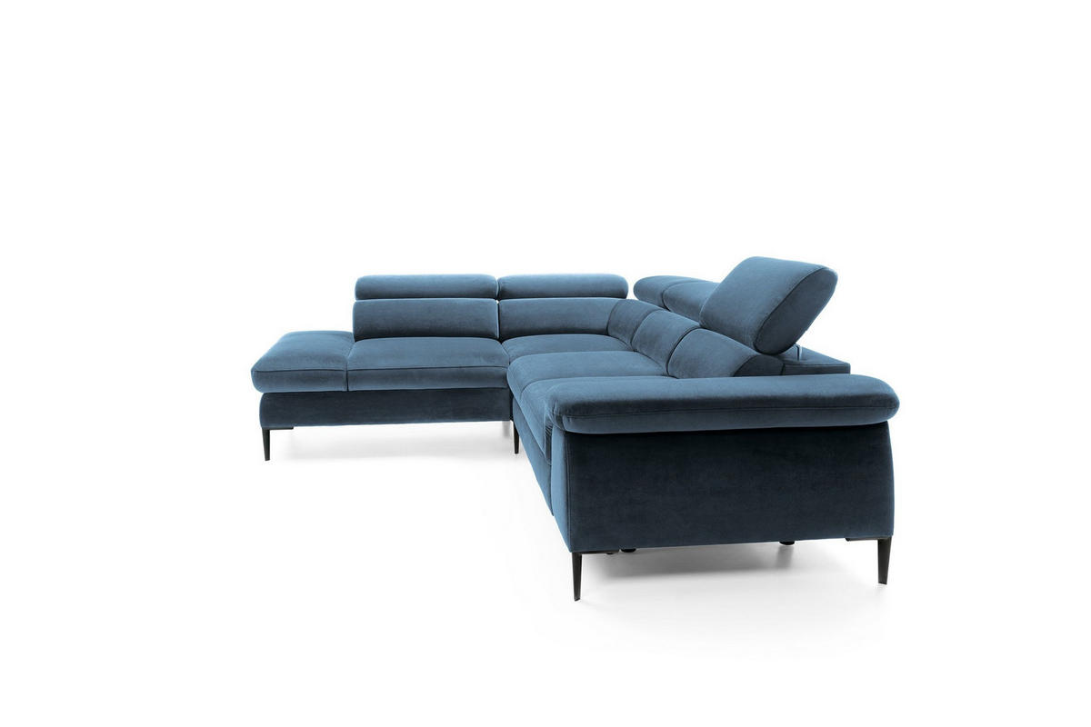 ECKSOFA MESTO Blau Velours-Stoff mit Schlaffunktion - Blau, Holz (280/214cm) - MASSENO