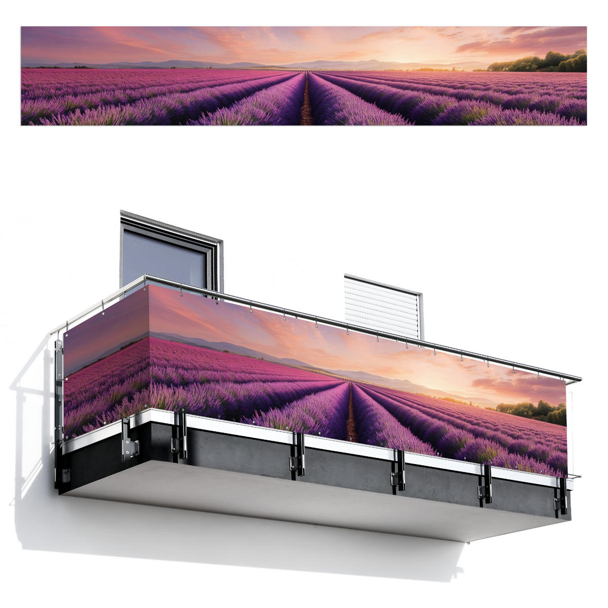 BALKON-SICHTSCHUTZ Lavendelfeld - Sonnenuntergang - Lila - Blumen - Violett, Kunststoff (500/85cm) - MuchoWow