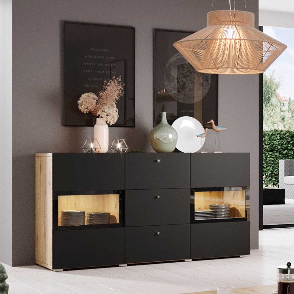 SIDEBOARD Sloan Schwarz und Holz - Schwarz, Holzwerkstoff (132/70/39cm) - Petits-meubles