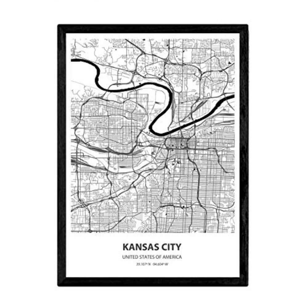 POSTER Karte Von Kansas City - Usa A4 Rahmenlos - Klar, Papier (29.7/5/21cm) - Nacnic
