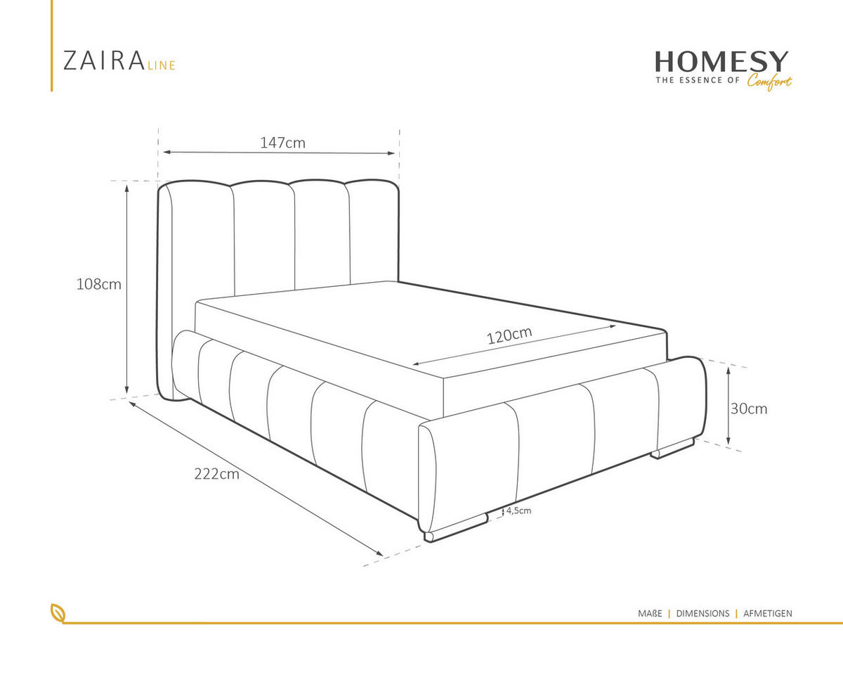 POLSTERBETT Zaira 120x200cm – Elegantes Polsterbett für modernen Wohnstil , ohne matratze, Sandfarben - Sandfarben, Holz (90/200cm) - Homesy