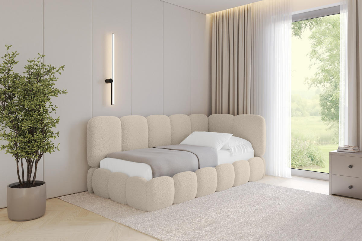 EINZELLBETT Jugendbett mit Bettkasten, Links - AVRY 100x200 Dunkelbeige - Cappuccino, Holzwerkstoff/Textil (100/200cm) - ALTDECOR