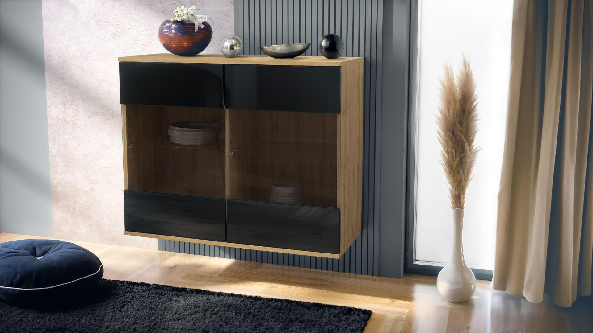 KOMMODE Bari Schwarz Hochglanz - Schwarz Hochglanz, Holzwerkstoff (92.5/73.5/35cm) - Vladon