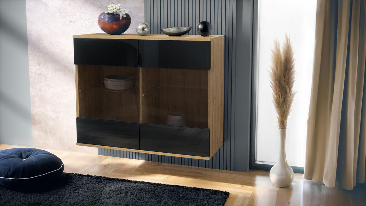 KOMMODE Bari Schwarz Hochglanz - Schwarz Hochglanz, Holzwerkstoff (92.5/73.5/35cm) - Vladon