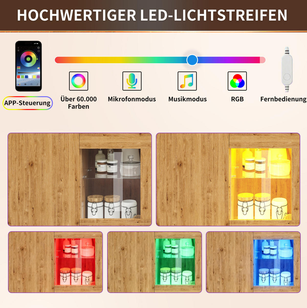 KÜCHENINSEL 122-195/70/93,5 cm Holzoptik mit ausziehbarer Tischplatte und LED aus MDF - Braun, Holzwerkstoff (122/93.5/70cm) - OKWISH