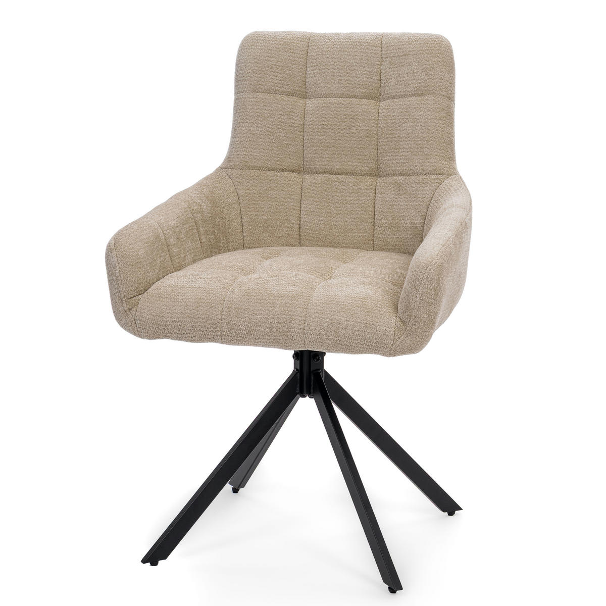 STUHL FUNO drehbar gepolsterter mit Steppung - hellbeige - Chenille - Ecru/Schwarz, Textil/Metall (58/87/60cm) - NEW HOME