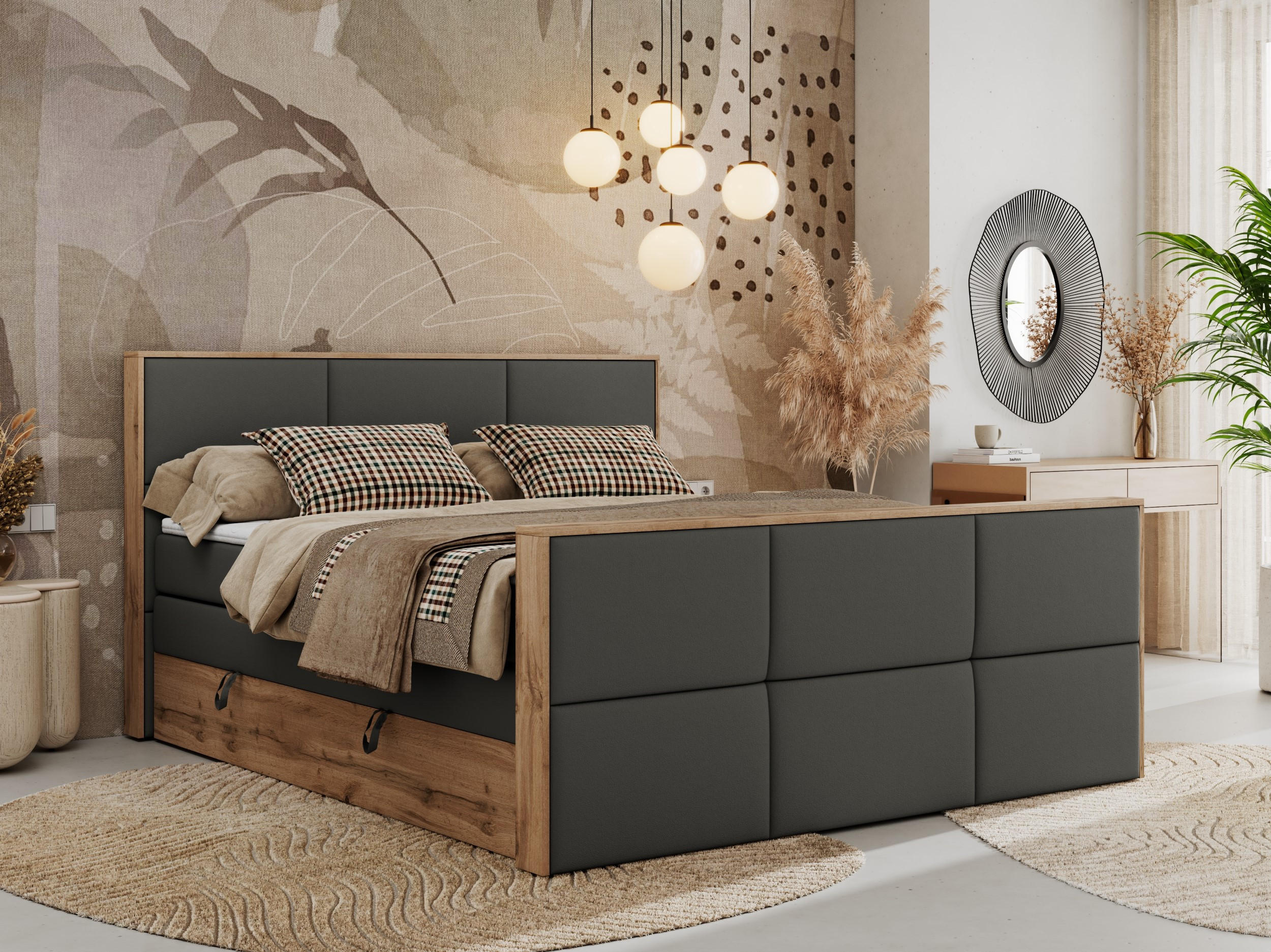 BOXSPRINGBETT ALBERO 2 KING DUO 120/200 Dunkelgrau Kunstleder - H3 - Dunkelgrau, Holz/Textil (120/200cm) - MKS