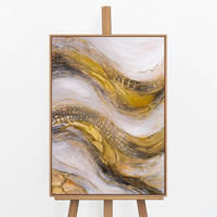 GEMÄLDE Goldene Wellen Schattenfugenrahmen Eichefarben 70x50 cm - Eichefarben, Holz (70/50cm) - YS-art gallery