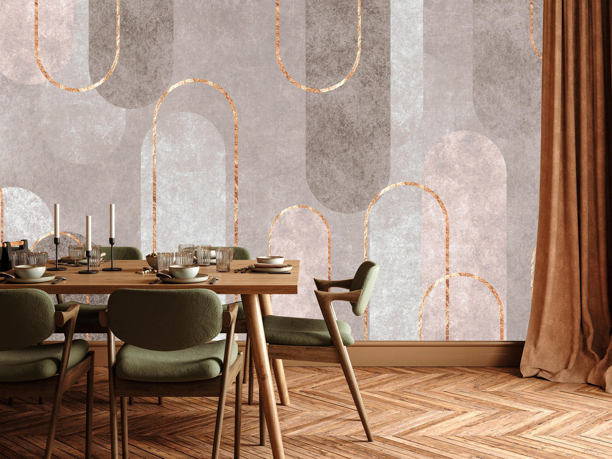 FOTOTAPETE für Wohnzimmer Geometrische Bögen Beige Beton 400x280 - Beige/Braun, Papier (400/280cm) - Muralo