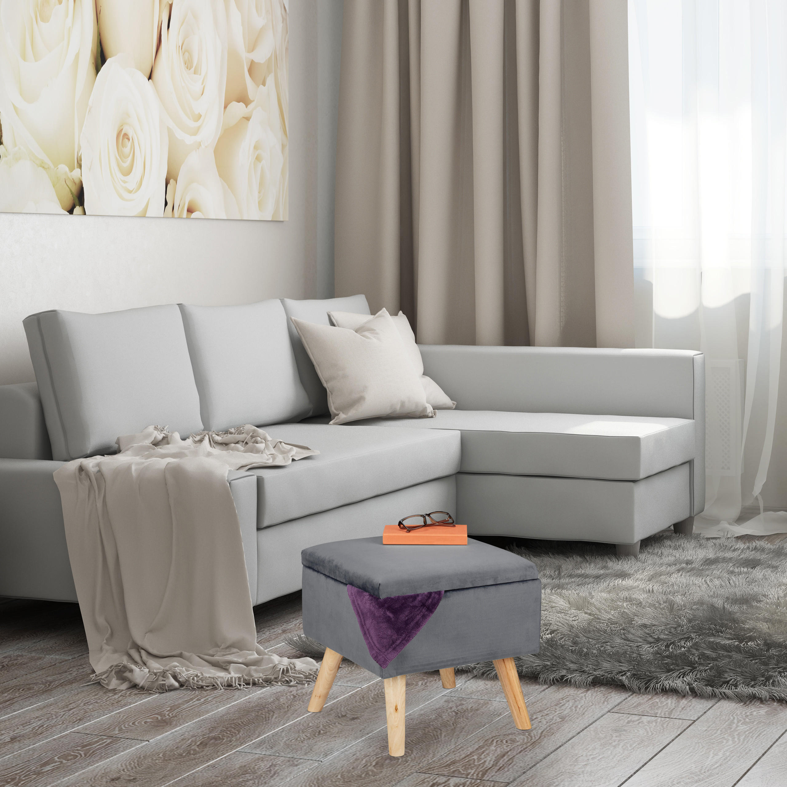 SAMTHOCKER - Anthrazit, Holz/Holzwerkstoff (40/40/40cm) - Relaxdays