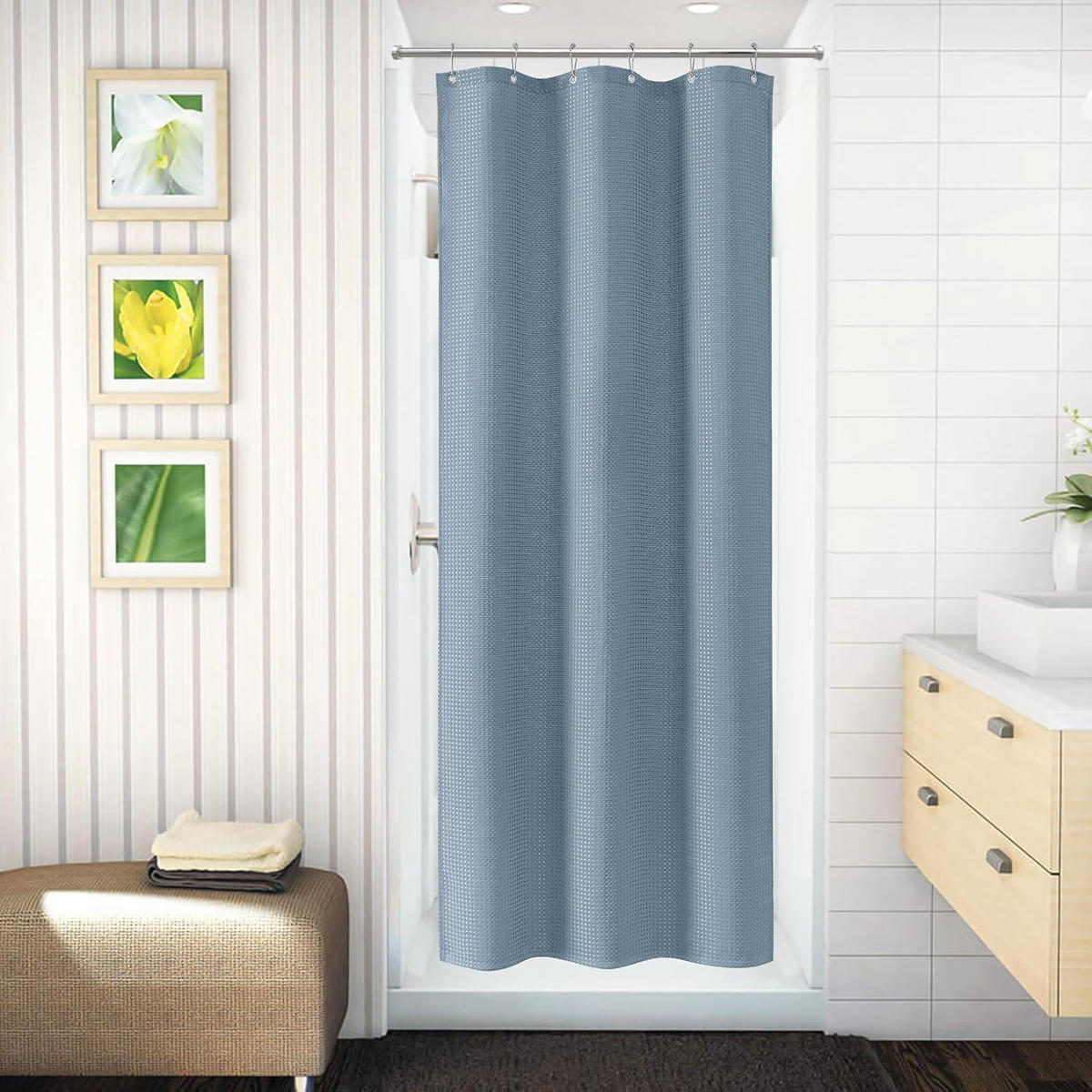 DUSCHVORHANG Waffel 92 x 182 cm Mondlichtblau - Hellblau, Textil (92/182cm)