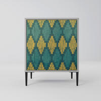 SIDEBOARD POLYGONS, Grau, 57,5x42x72,5 cm, Schwarze Metallfüße - Multicolor/Schwarz, Holzwerkstoff/Metall (57.5/72.5/42cm) - SpaceRebels