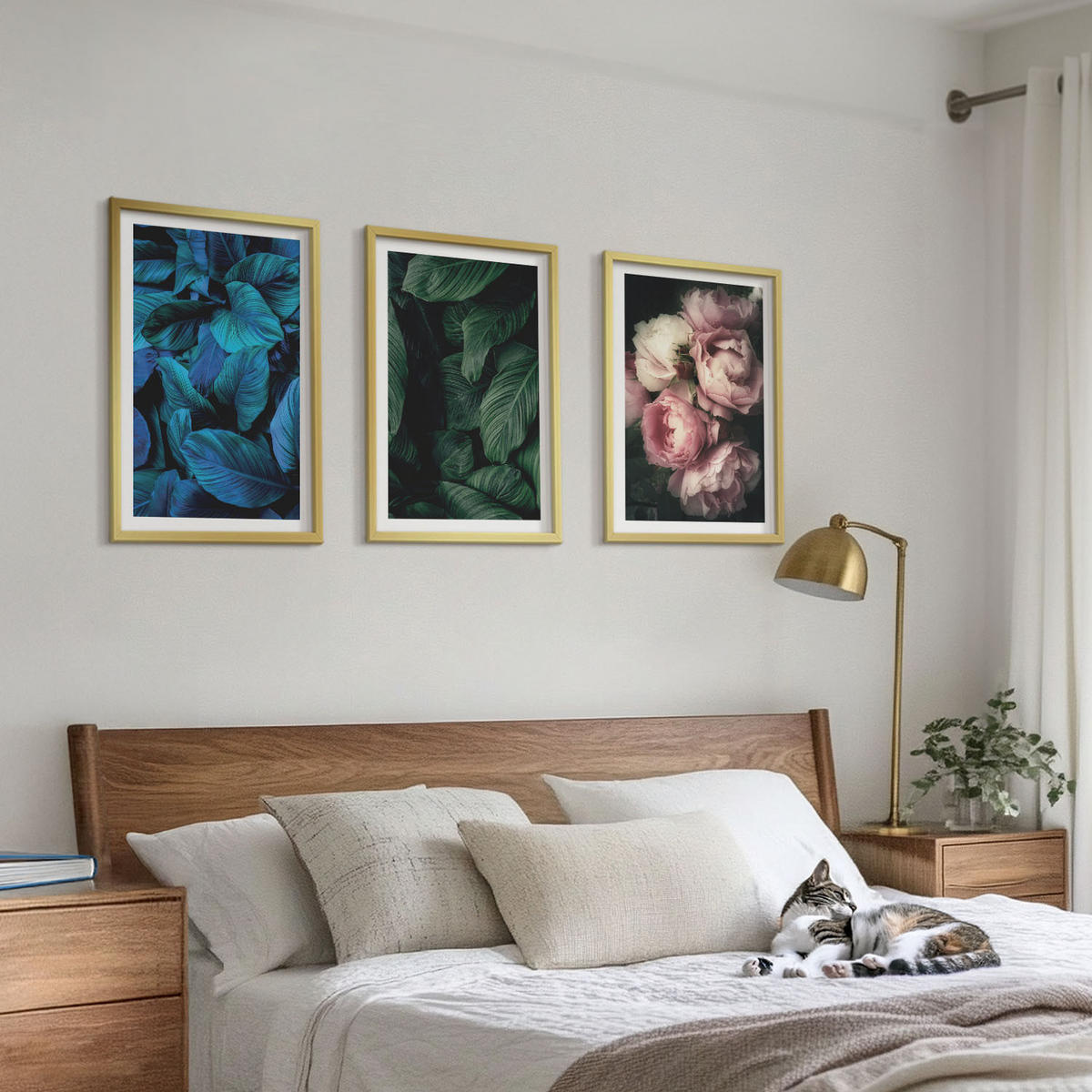 WANDBILDER 3er Set - 40x60 cm Goldrahmen - Blätter, Blüten, verschiedene Farben - Goldfarben, Kunststoff (40/60cm) - ArtPrintCave