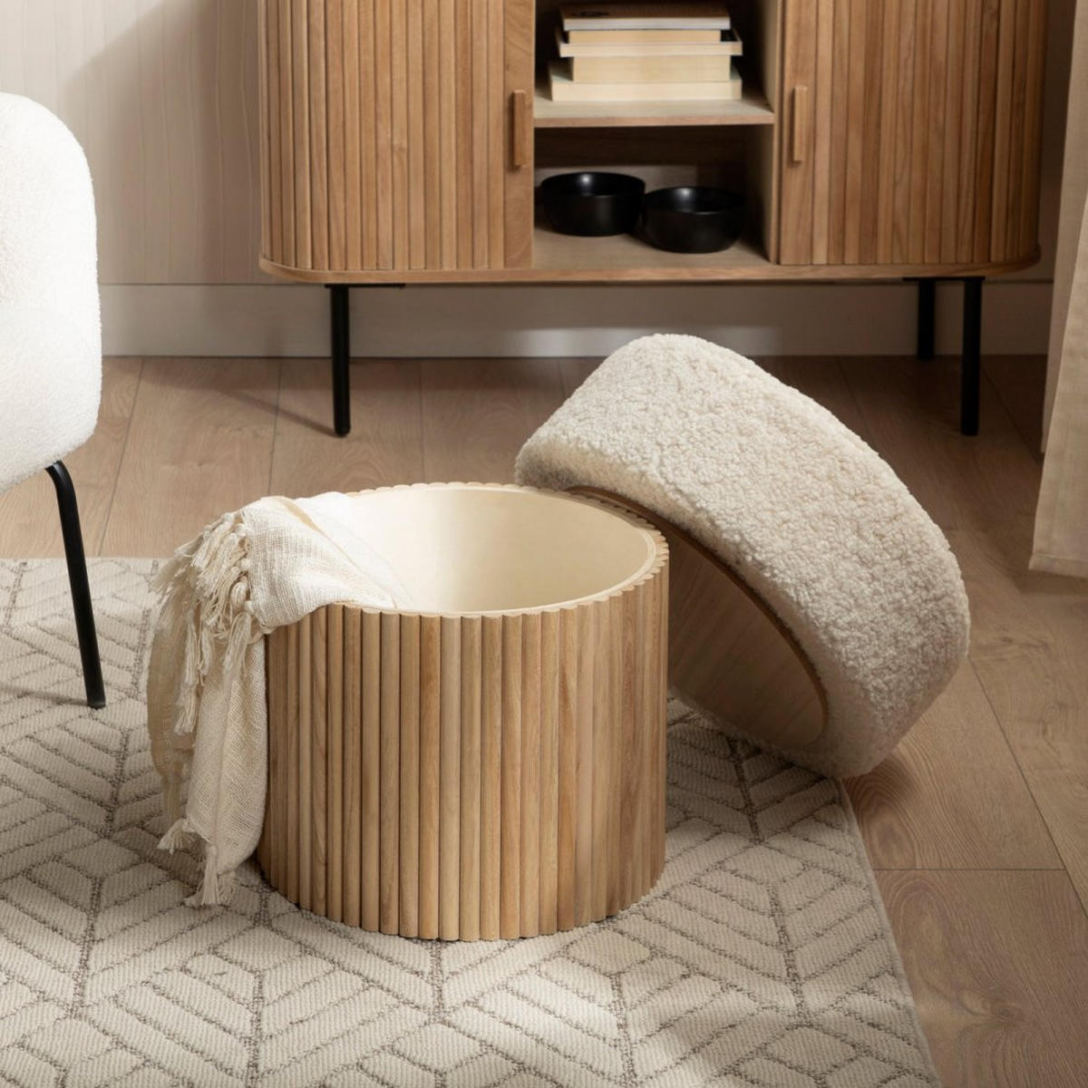 POUF Naira Weiß 43 cm x 45 cm - Weiß, Textil (43/45/43cm)