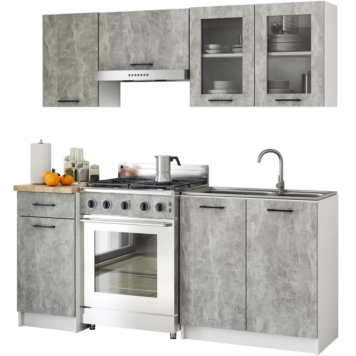 HÄNGESCHRANK Weiß, Beton 58/80/30,5 - Hellgrau/Weiß, Holzwerkstoff (80/58/30cm) - RAUMHIRSCH FURNITURE