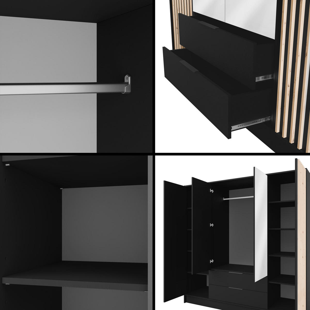 KLEIDERSCHRANK NELIA - 200 cm - Schwarz/Eiche Artisan, Holzwerkstoff (200/200/51cm) - ALTDECOR
