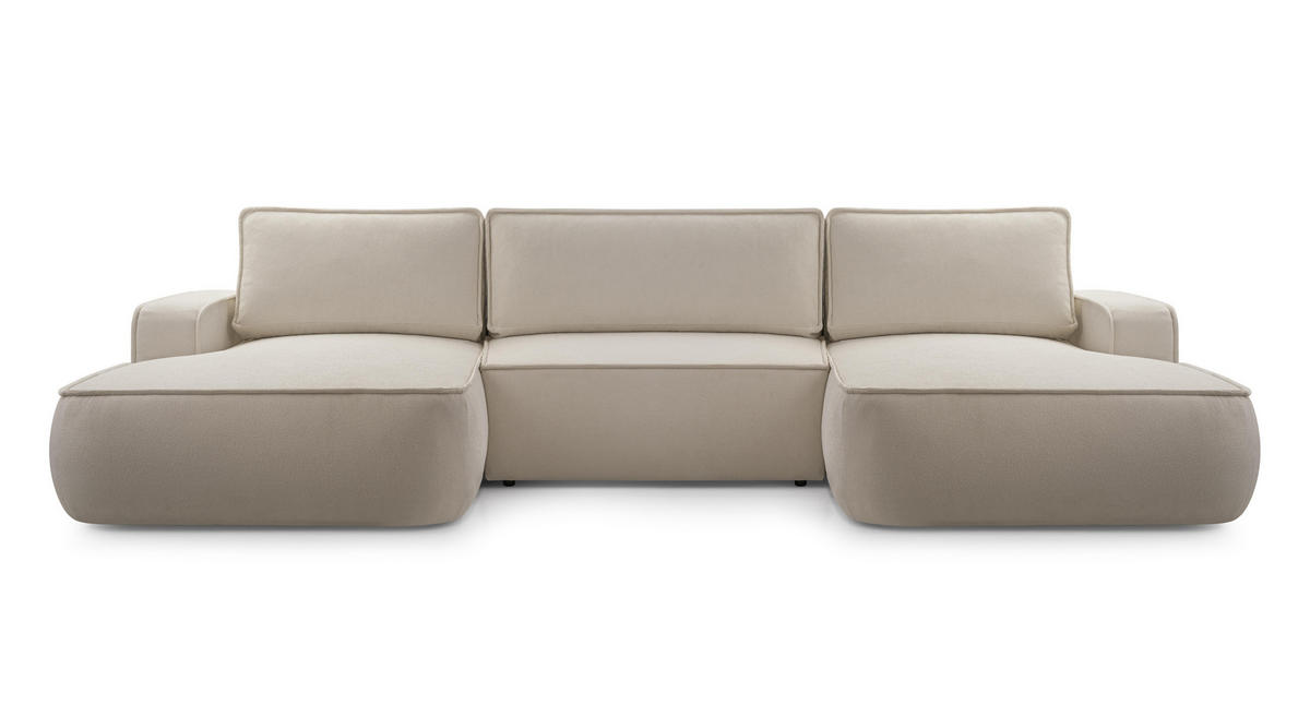 WOHNLANDSCHAFT Ablia Beige 364/168/87 cm mit Schlaffunktion - Beige/Schwarz, Kunststoff/Textil (364/87/168cm) - AX Living