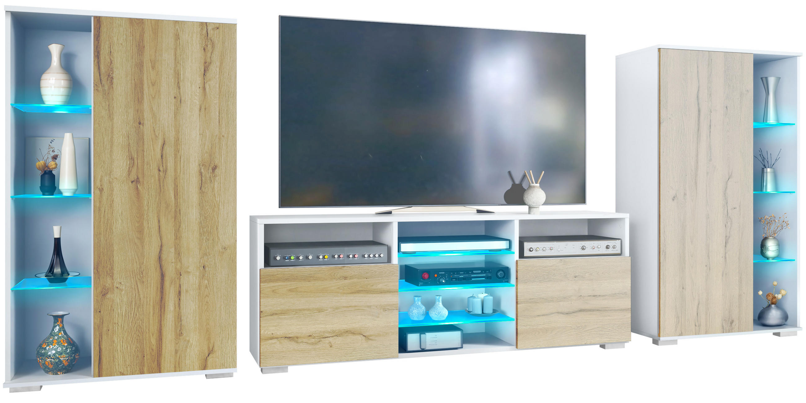 WOHNWAND Davos Eiche Natur - Eichefarben, Holzwerkstoff (329/134/35cm) - Vladon