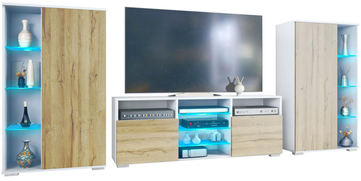 WOHNWAND Davos Eiche Natur - Eichefarben, Holzwerkstoff (329/134/35cm) - Vladon