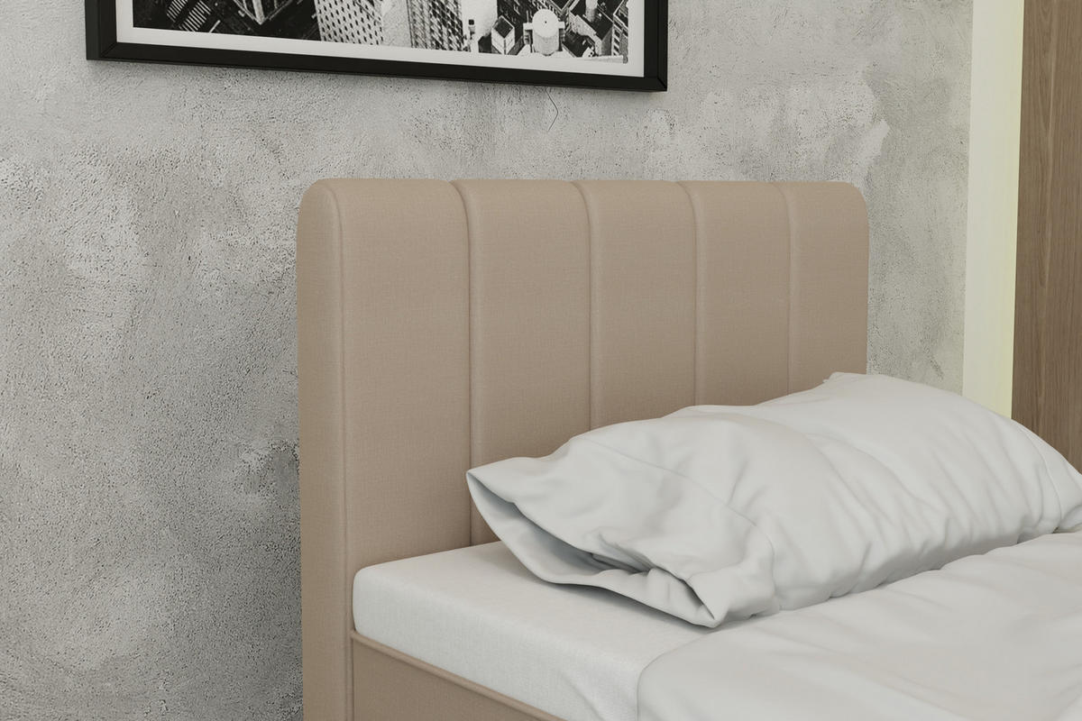 BOXBETT AVALON 90 x 200 cm mit Bettkasten und Topper - Beige - Beige, Holz - Panda Möbel