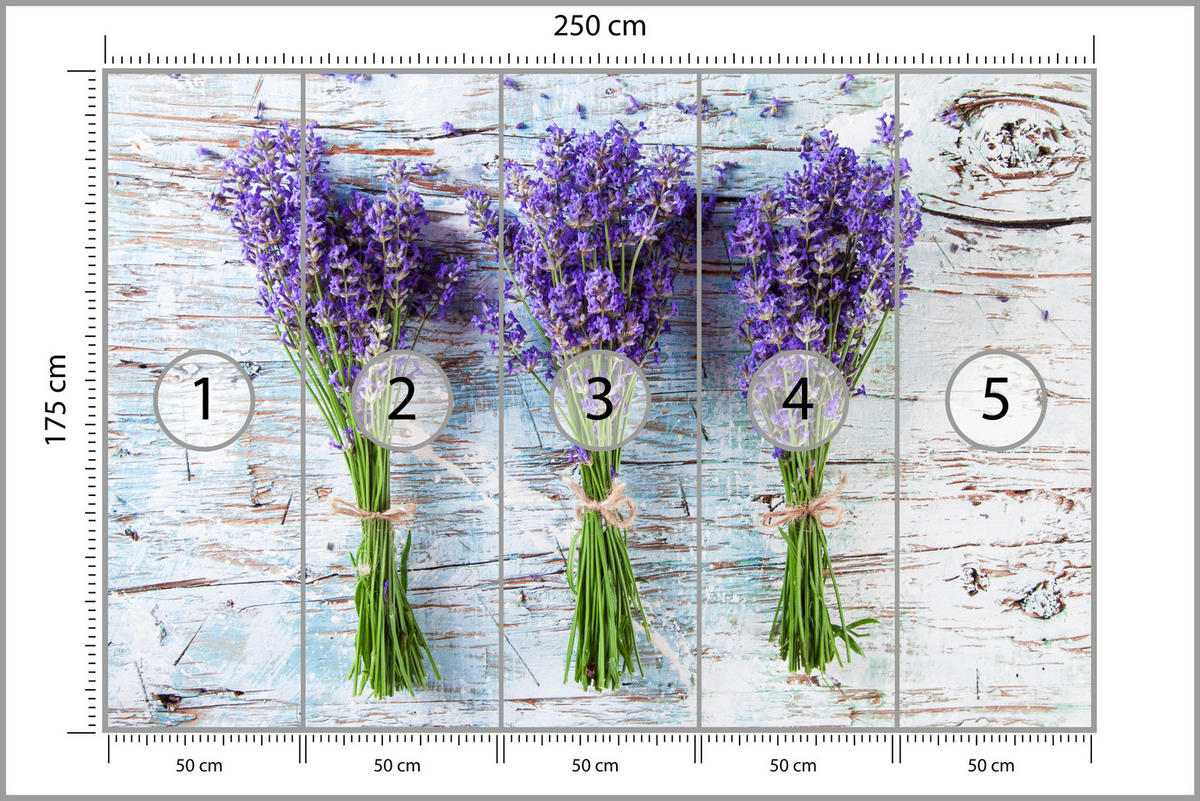 FOTOTAPETE für Küche Lavendelblüten Lila Holz Rustikal 250x175 - Violett/Weiß, Papier (250/175cm) - Muralo