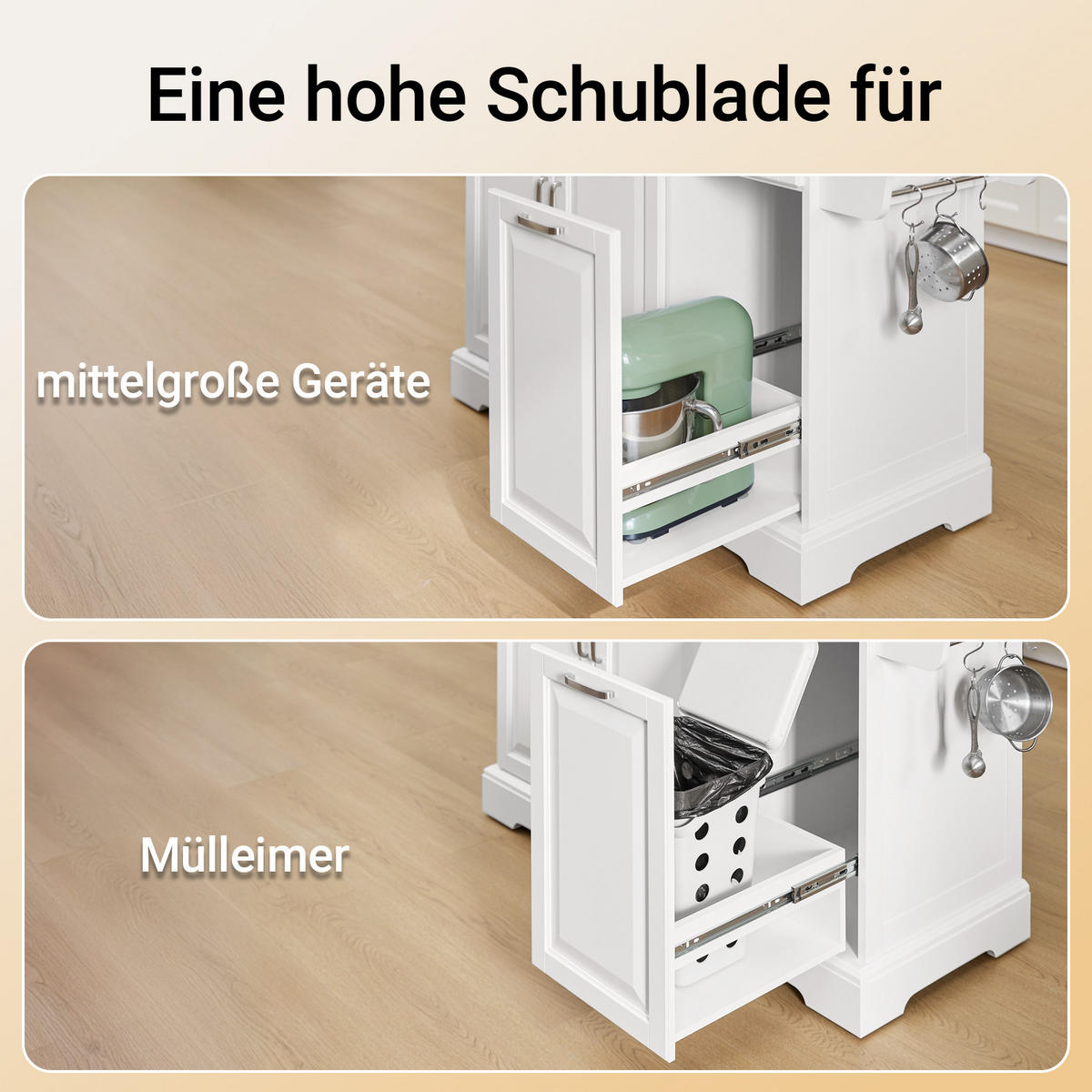 KÜCHENINSEL mit Rollen Weiß - Weiß, Holzwerkstoff/Metall (130/91/71cm) - SoBuy