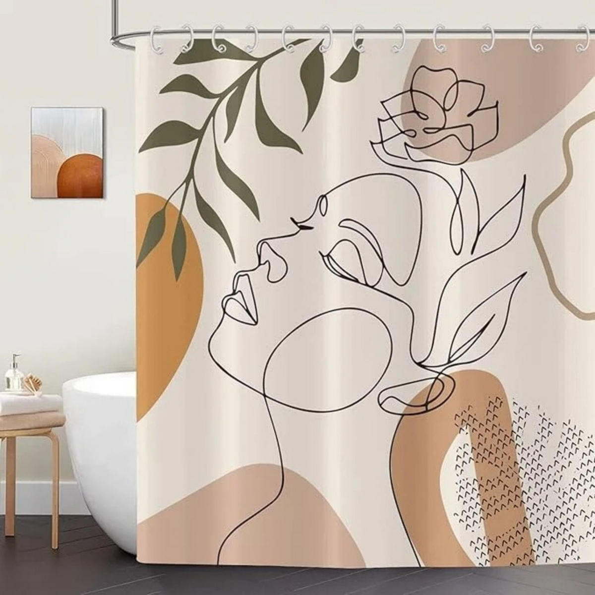 DUSCHVORHANG Boho Kunst abstrakt wasserdicht Stoff für Badewanne mit Haken - Gelb, Textil (180/180cm) - MCBOSON