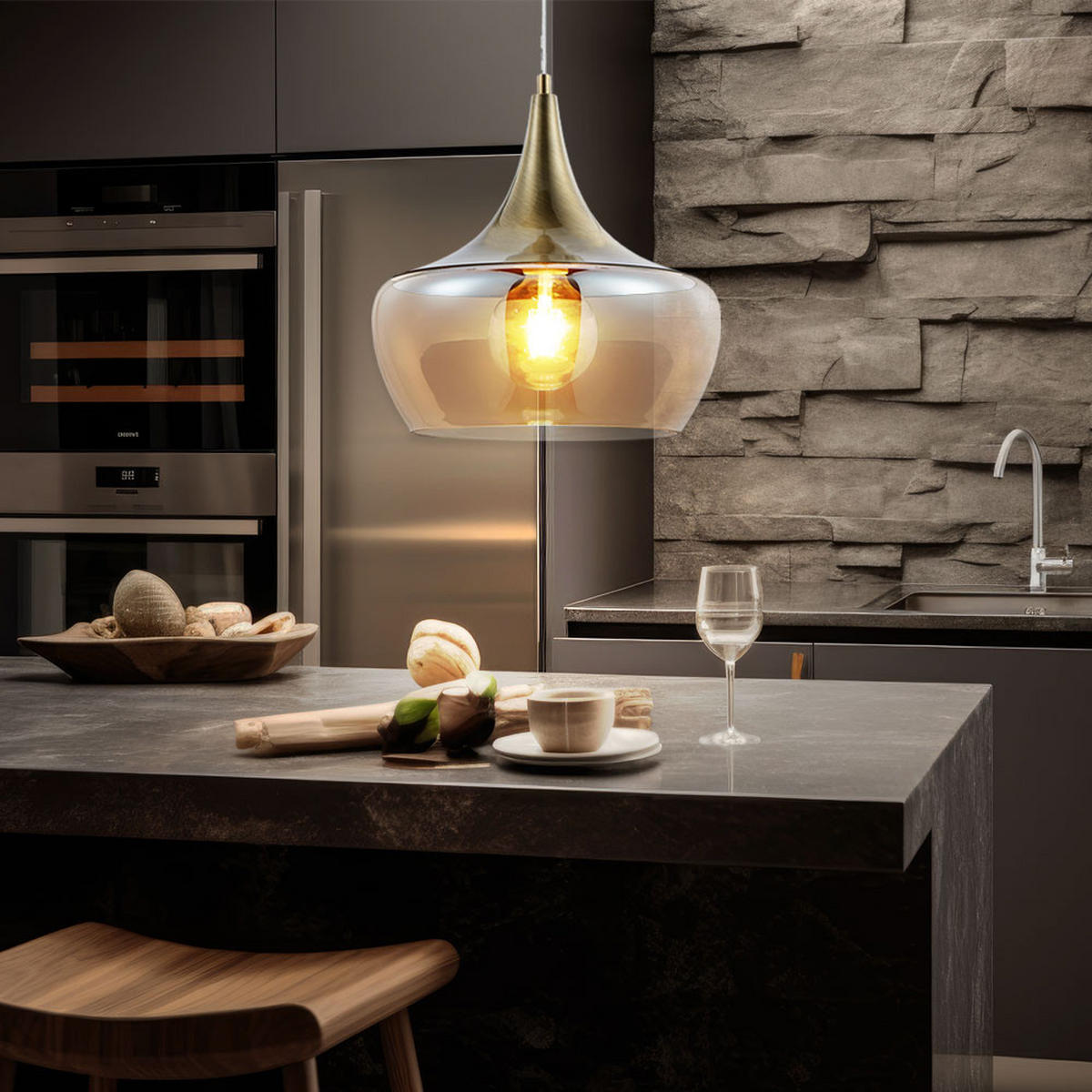 LED HÄNGELEUCHTE Messing Antik Orange - Orange, Glas (30/30/150cm) - Nowa