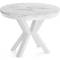 ESSTISCH Clara Weiß runder ausziehbarer, Marmor Weiß 100-180/100/76 cm - Ecru/Weiß, Holzwerkstoff/Metall (100/100/76cm) - WFL GROUP