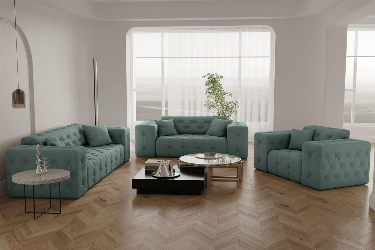 SOFA 3-sitzer Chantal - Salbeigrün, Holzwerkstoff/Textil (251/78/96cm) - Fun Möbel