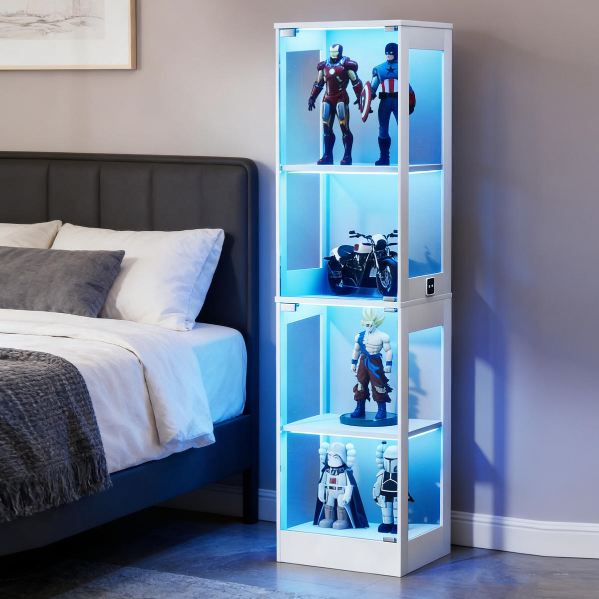 VITRINA 35/40/165 cm bijela od MDF ploče i stakla s LED rasvjetom i senzorom pokreta - bijela, drvni materijal (40/165/35cm) - OKWISH