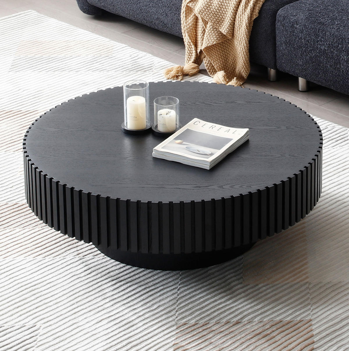 COUCHTISCH aus MDF in Schwarz mit handgefertigter Kante - Schwarz, Holzwerkstoff (80/80/35cm) - Modfu