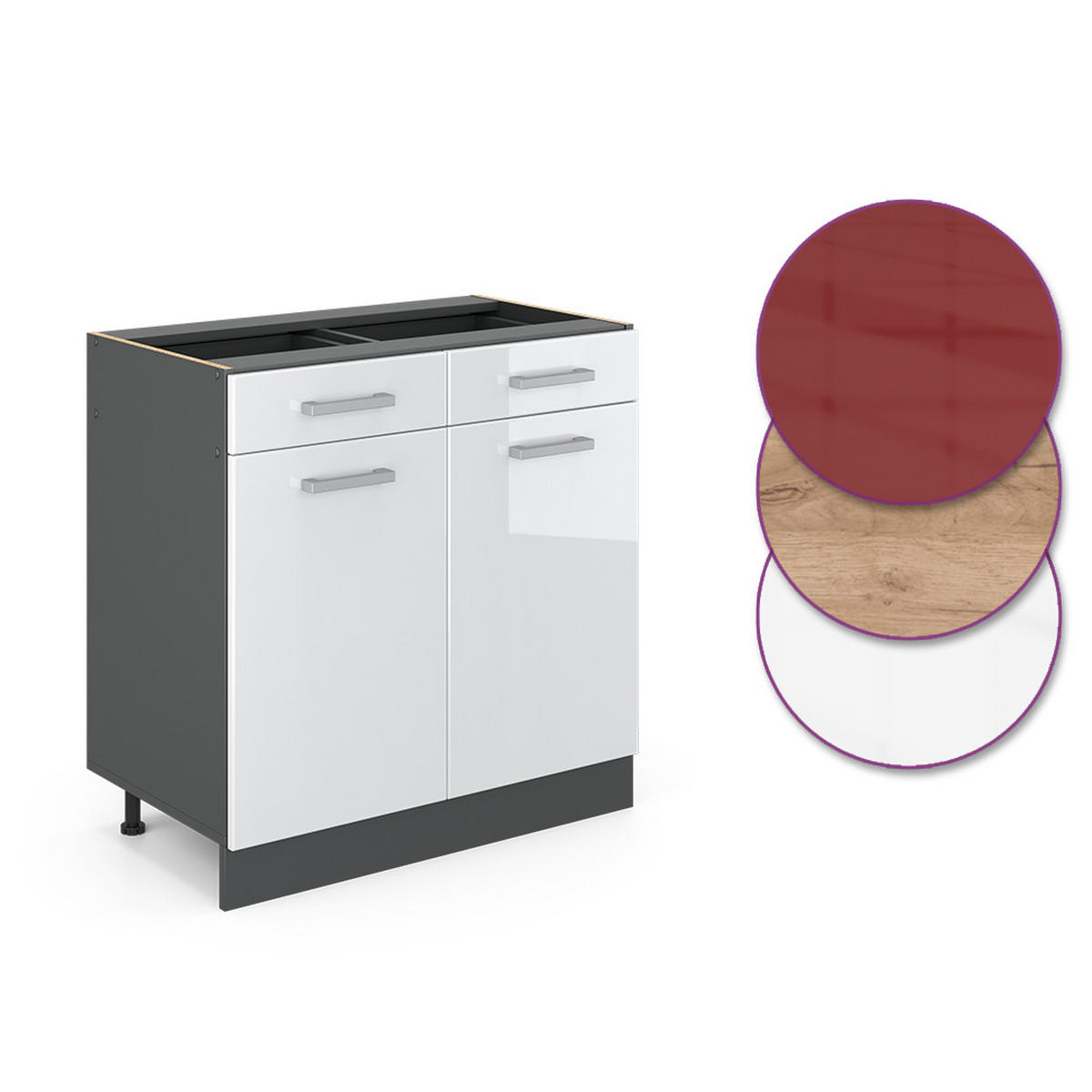 KÜCHENUNTERSCHRANK R-Line Weiß Hochglanz 80 cm AP Marmor - Weiß Hochglanz/Anthrazit, Holzwerkstoff (80/81.6/60cm) - Vicco
