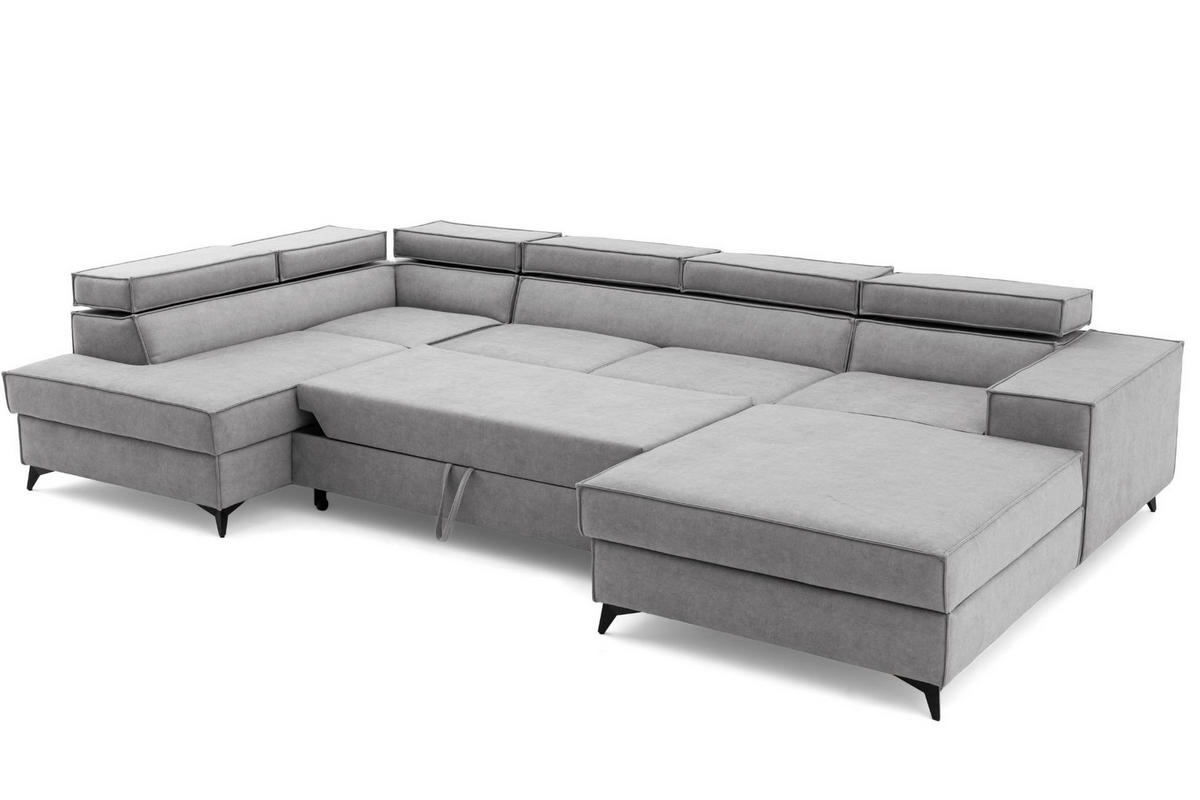 ECKSOFA PURE U Links mit Schlaffunktion 127x270 Velours Hellgrau - Hellgrau/Schwarz, Holz/Textil (340/204cm) - Muffo