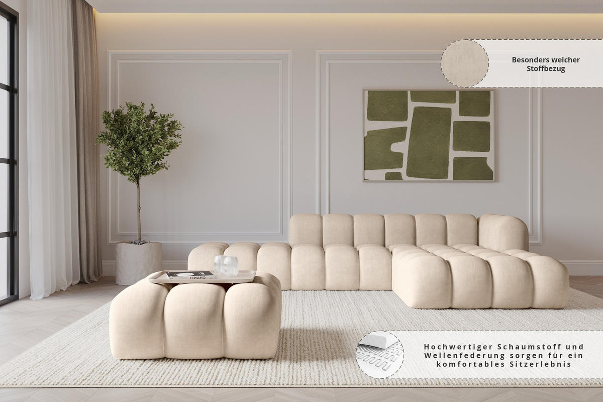 TABURET OLEA-PUF 91x87x44 cm Béžová Velur - černá/Sahara, kompozitní dřevo/textil (91/44/87cm) - ALTDECOR