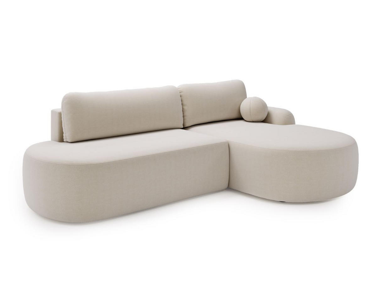 ECKSOFA Aurio O Bouclé-Stoff Creme Rechts - Creme, Holz/Textil (271/177cm) - Graingold