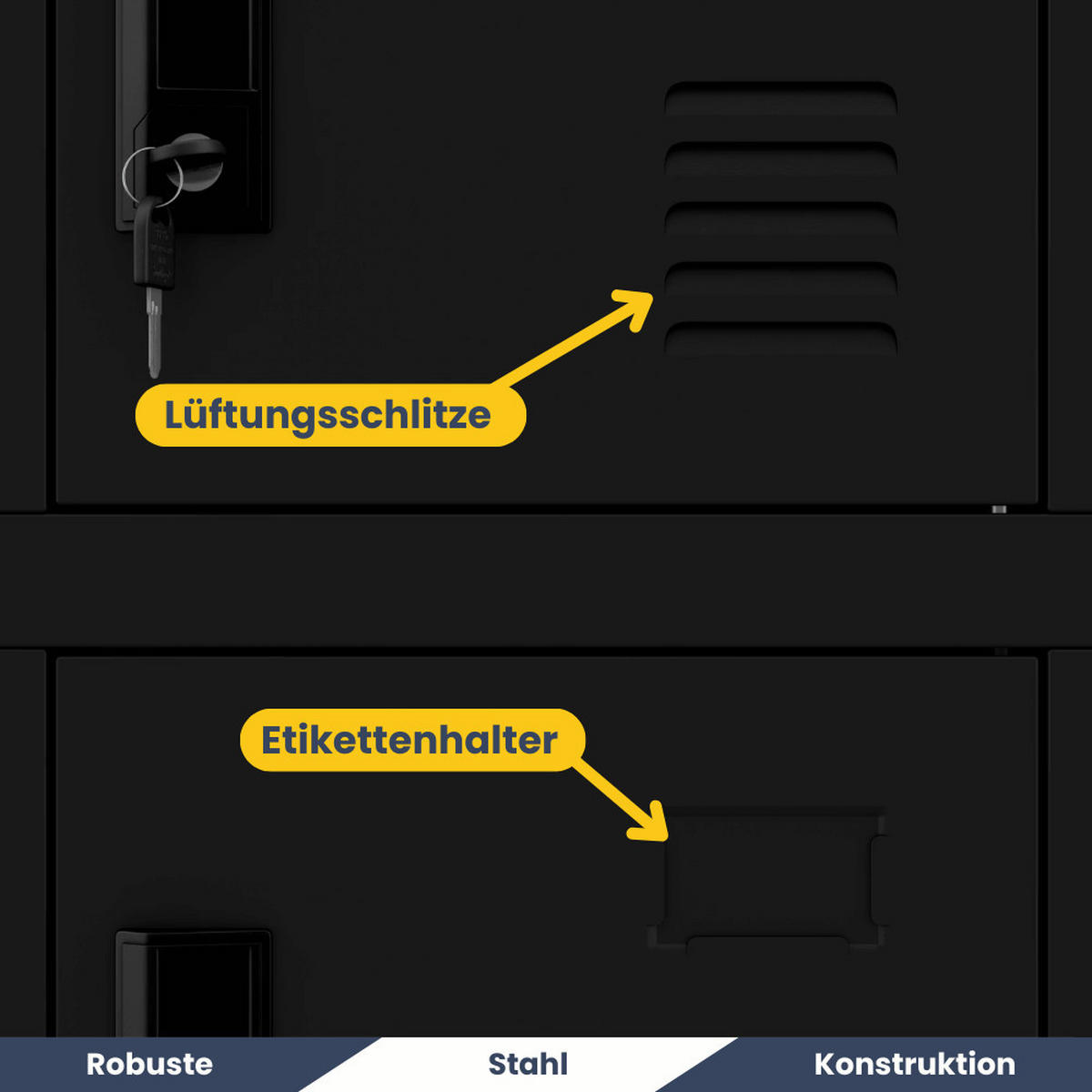 SCHLIESSFACHSCHRANK Spind BERN 18 Fächer185x90x40cm Schwarz - Schwarz, Metall (90/185/40cm) - DELUKE