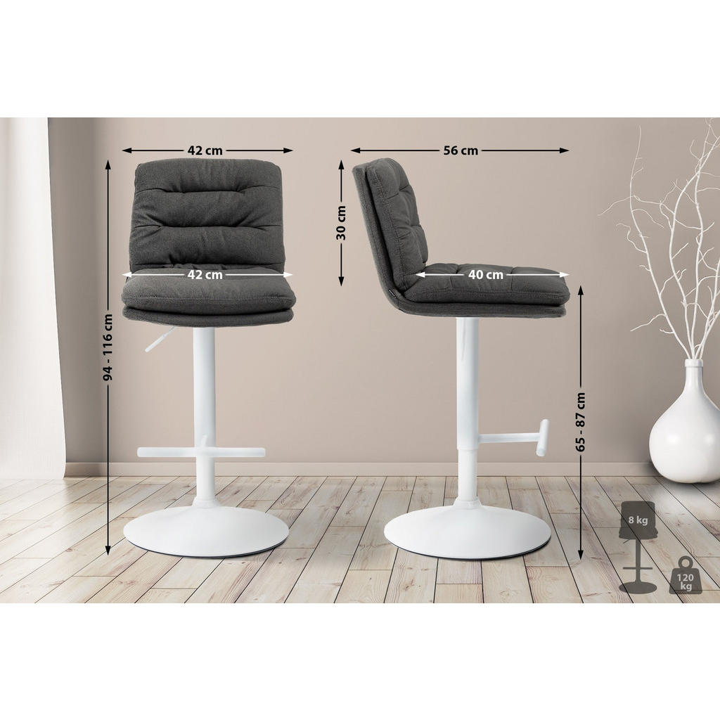 Thumbnail - CLP Barhocker, Dunkelgrau, Textil, 42x94x56 cm, Esszimmer, Barmöbel, Barhocker