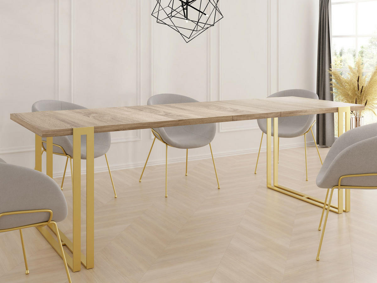 ESSTISCH Stella rechteckig ausziehbar, Sonoma Eiche 140-260/80/76 cm - Goldfarben/Sonoma Eiche, Holzwerkstoff/Metall (140/80/76cm) - WFL GROUP