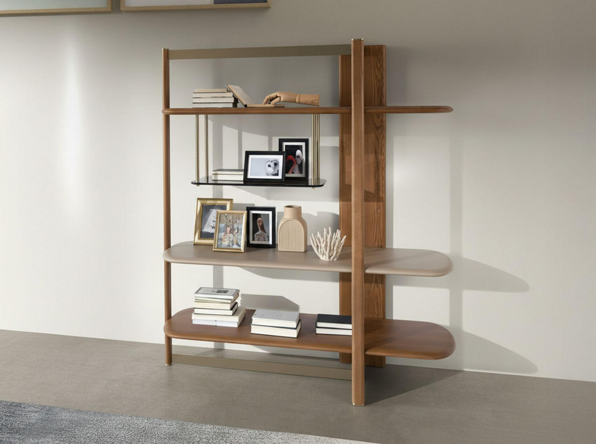 REGAL Rechtes rechteckiges aus hellem Nussbaumholz und Holz in Greige-Farbe 140/50/162 cm - Hellbraun/Greige, Holz/Holzwerkstoff (140/162/50cm) - ANGEL CERDA