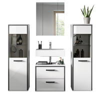 BADMÖBEL-SET 4-teilig 170 cm weiß Hochglanz, grau, Badezimmerschränke mit viel Stauraum - Weiß Hochglanz/Schwarz, Glas/Holzwerkstoff (170/190/37.5cm) - Inn.Furn