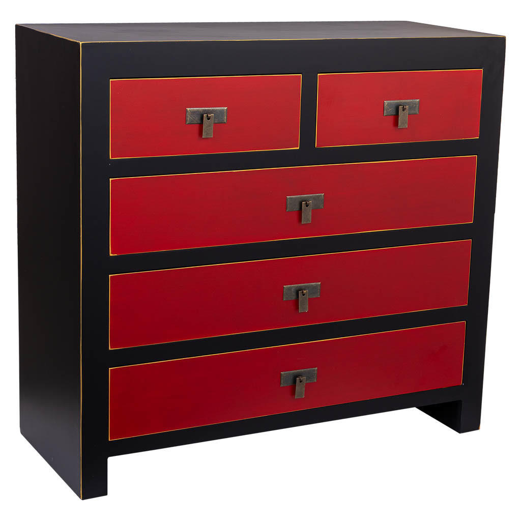 KOMMODE aus Holz mit 5 Schubladen 85x35x80 - Rot, Holz (85/80/35cm) - Wanderlust