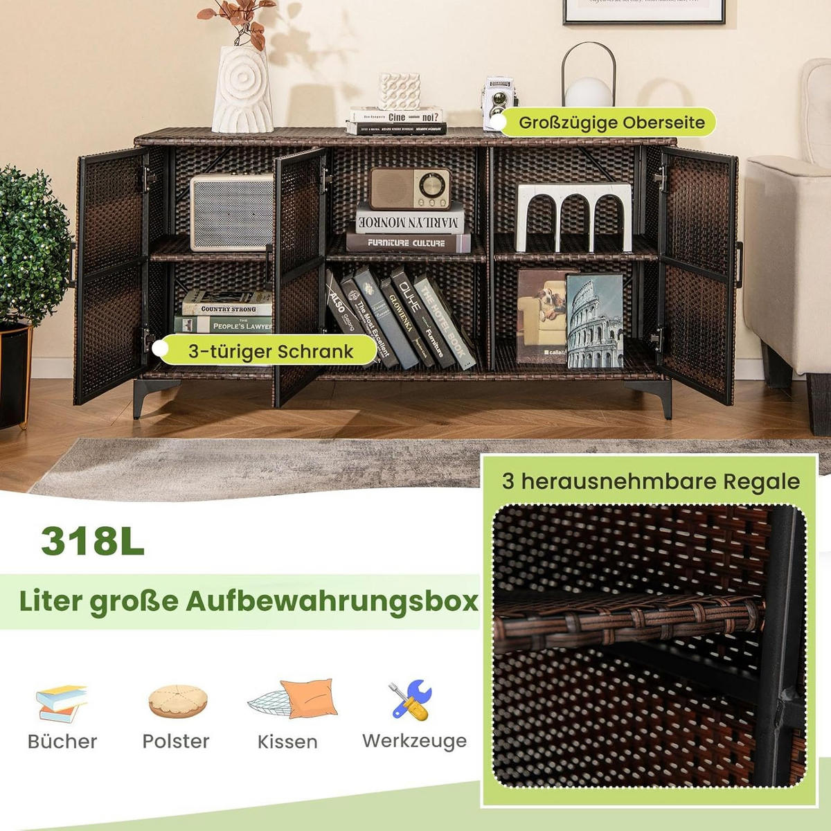 GARTENSCHRANK Braun - Braun, Metall (50/71/135cm) - COSTWAY