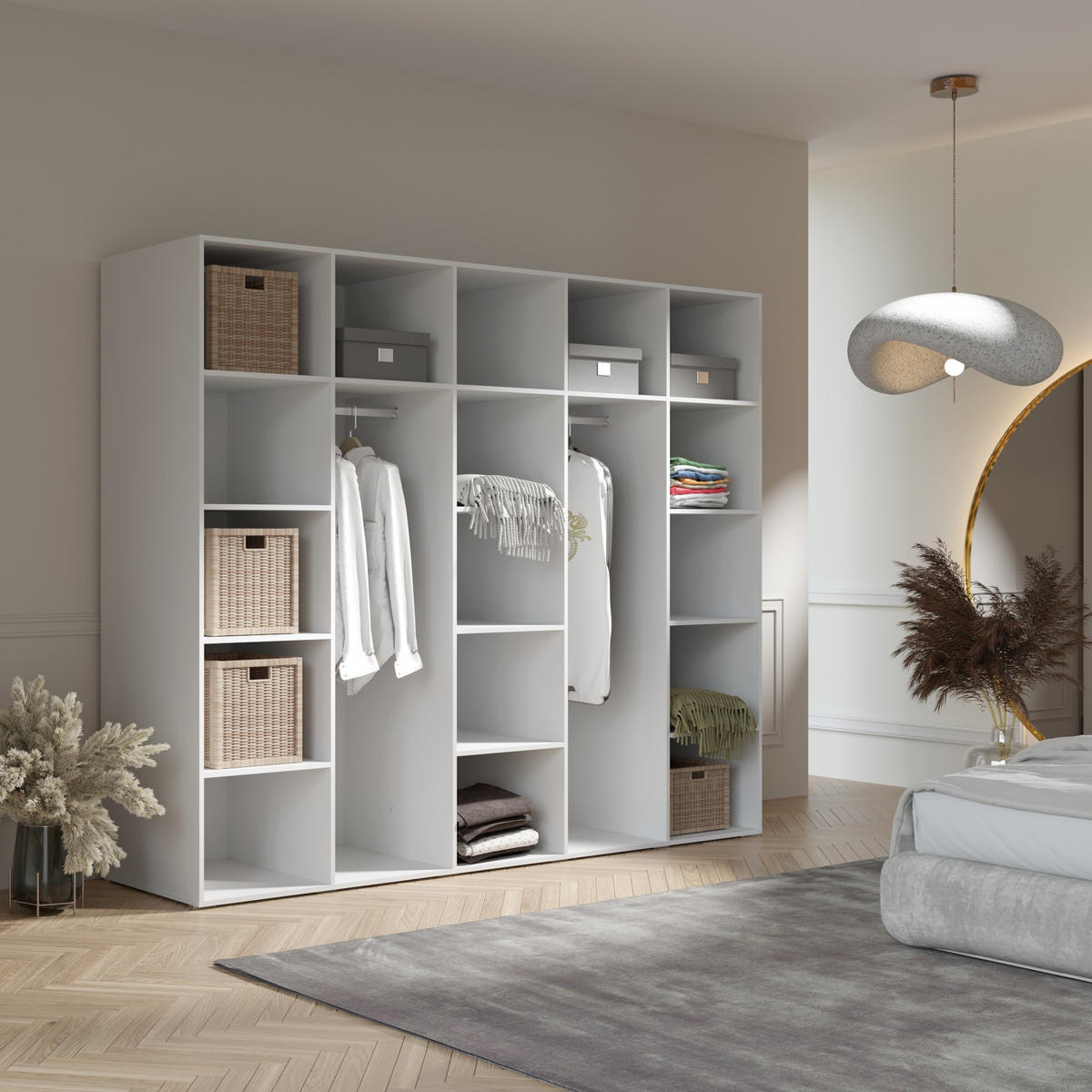 DREHTÜRENSCHRANK Napoli 5D 250 Eiche Cremona (schwarzer oder goldener Griff) - Eichefarben/Silberfarben, Holzwerkstoff/Kunststoff (250/35/60cm) - mzm24