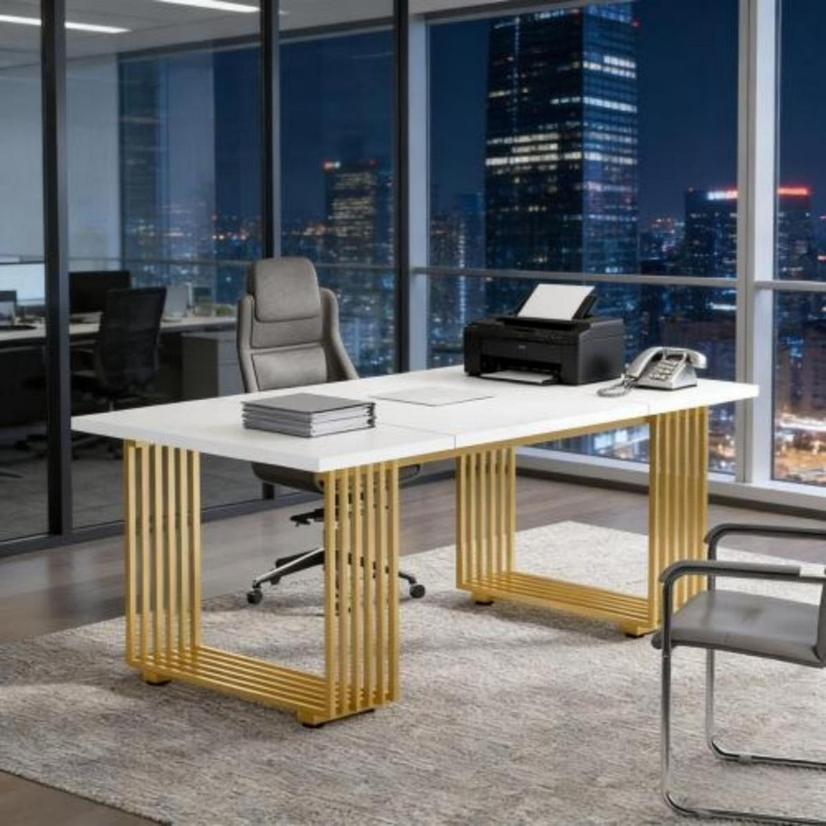 SCHREIBTISCH 180 x 79 x 78 cm Holz Metall White Gold - Weiß, Metall (180/79/79cm) - Meubliv